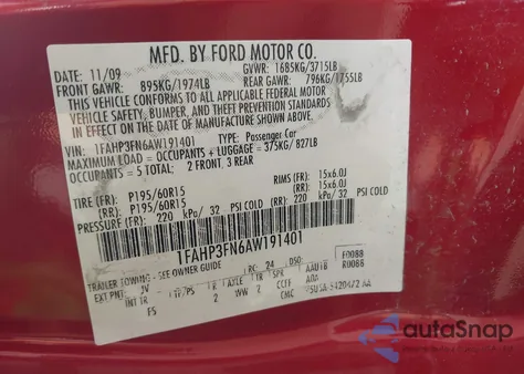 2010 Ford Focus Se from USA, damaged, VIN 1FAHP3FN6AW191401